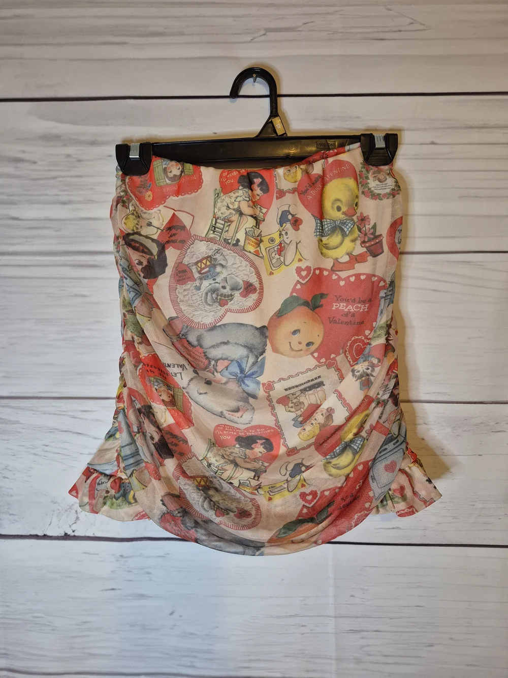 Peach & Coral Vintage-Print Valentine Cropped Mesh Tube Top Sz. 10 - Picture 2 of 12
